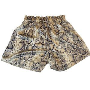 Romwe Womens High Waist Shorts Snake Print Stretch High Rise White Blue Size W25